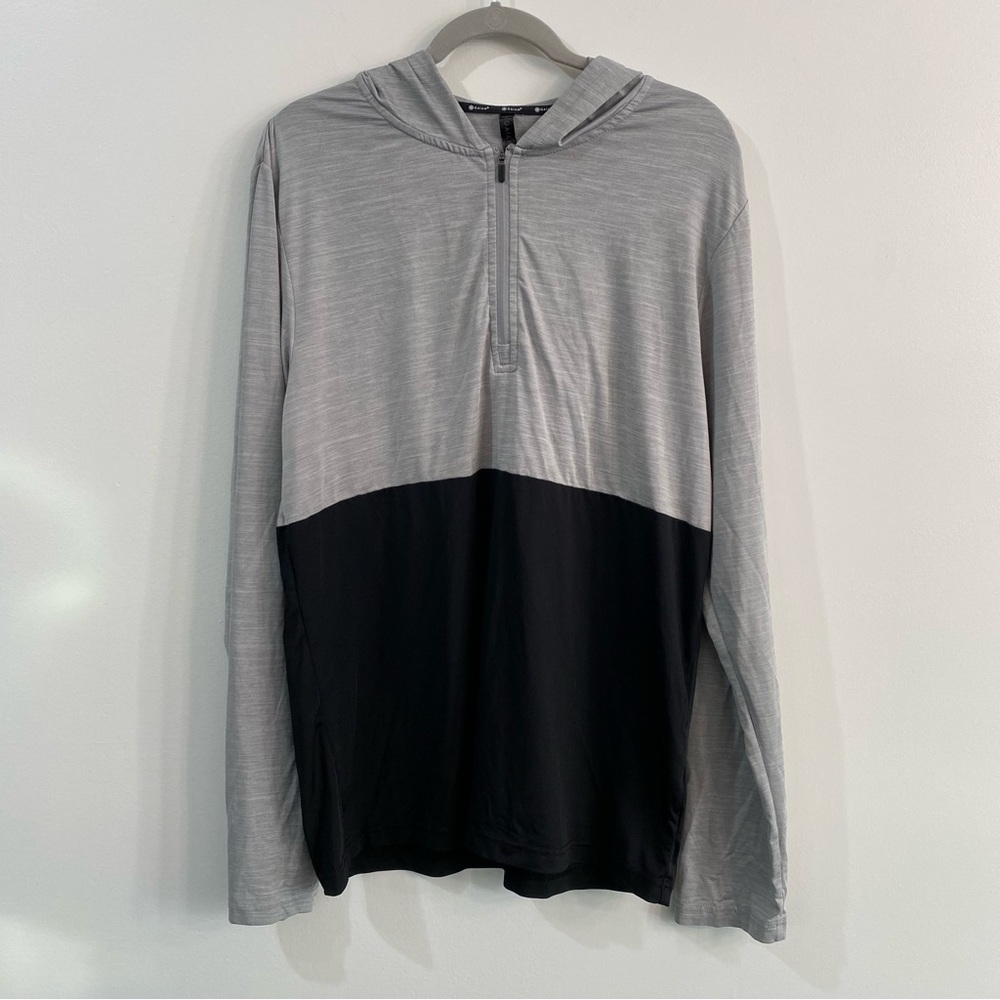 Gaiam Color Block Black and Gray 1/4 Zip Up Yoga Hoodie Sz L